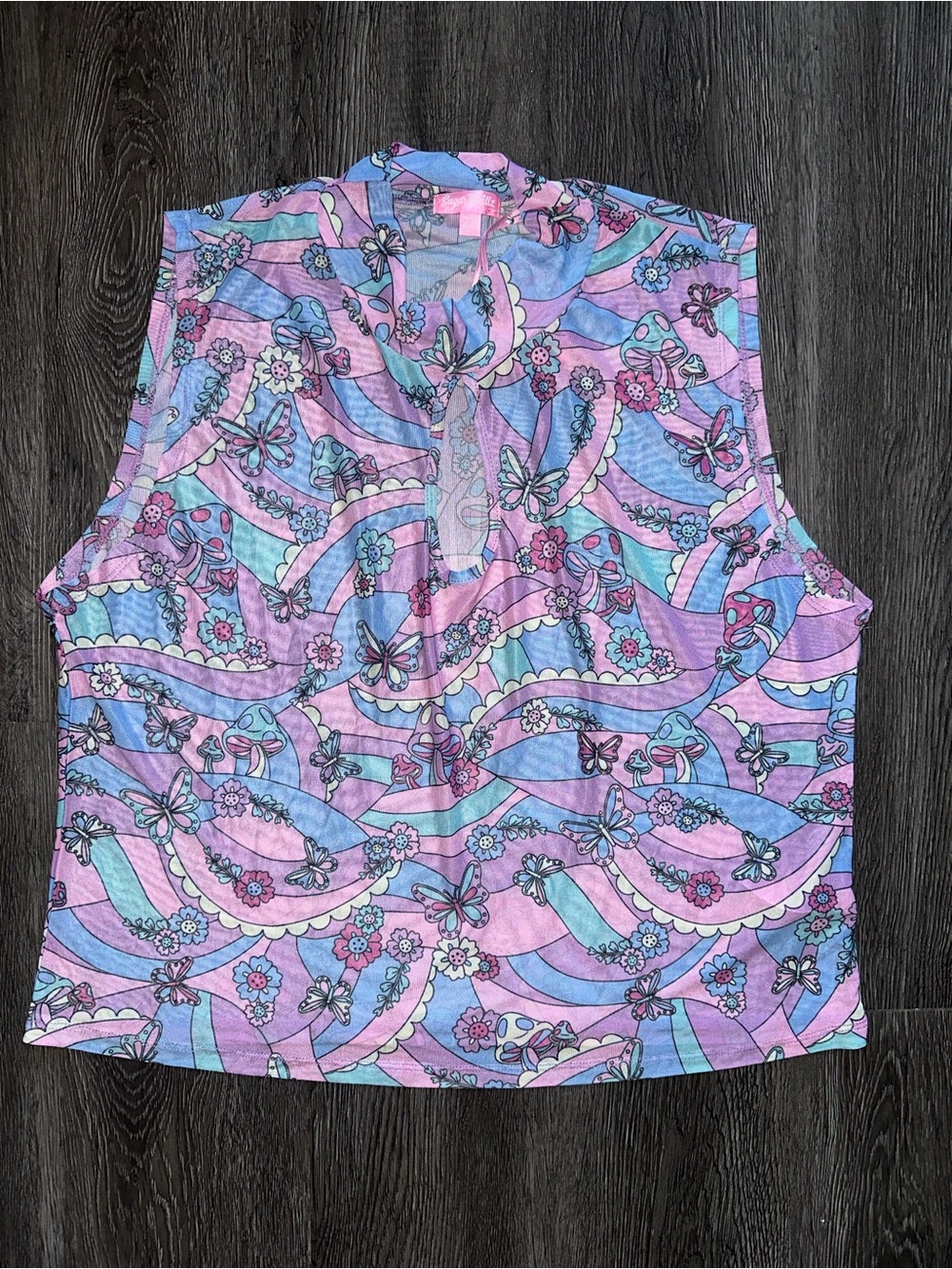 Pastel Floral Ribbon Print Sleeveless Top